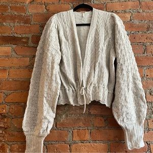 Grey puff sleeve Free People cardigan size L